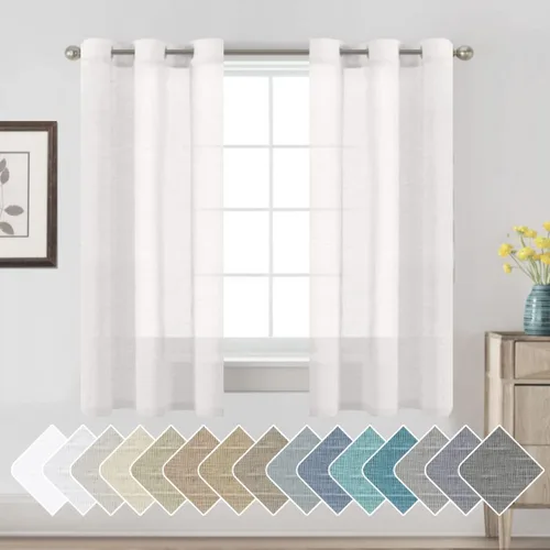 Vista 157 de H.VERSAILTEX Cortinas de lino de mezcla natural para sala de estar/cortinas de lino semitransparentes reductoras de luz de 54 pulgadas de largo