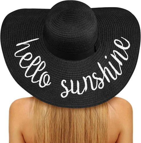 Vista 14 de Sombreros de sol para mujer, sombrero de playa de paja de ala ancha de Beige claro