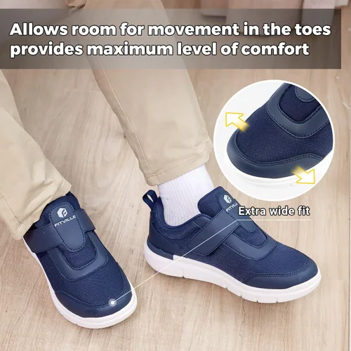 Vista 5 de FitVille Zapatos para diabéticos para hombre, extra anchos, pies hinchados, zapatos para caminar neuropatía, para aliviar el dolor de diabéticos