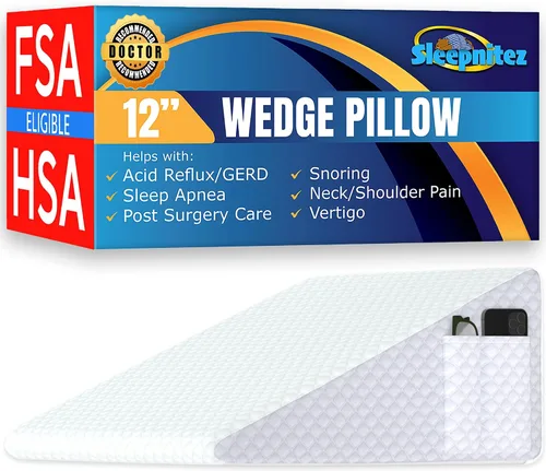 Vista 9 de Sleepnitez - Almohada de cuña para cama de 8 pulgadas apta para FSA – Almohada de espuma viscoelástica en forma de cuña para dormir, almohada