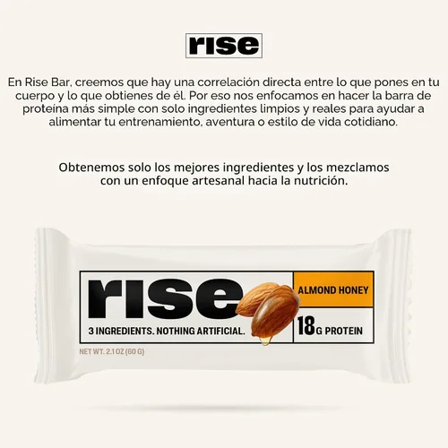 Vista 6 de Rise Barras de proteína de suero para el desayuno con miel de almendra, 18g de proteína, 2.01 oz (paquete de 12)