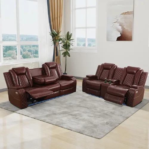 Vista 22 de Pon Living Luxurious Leather Reclining Sofa Set with LED for Living Room