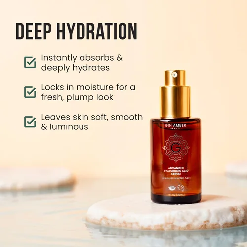 Vista 2 de Suero de ácido hialurónico para rostro de 1 fl oz, Suero facial hidratante para piel de aspecto más plumper, potenciada por la humedad - Gin Amber