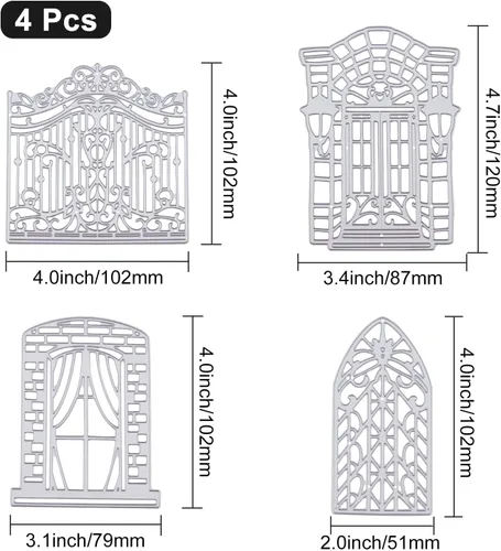 Vista 5 de ORIGACH 4 piezas de marco de ventana para puerta, fondo de encaje, troquelados, plantillas en relieve, molde de plantilla para álbumes de recortes