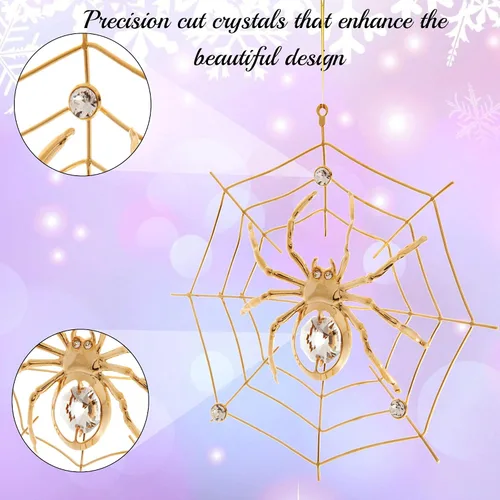 Vista 4 de Paquete de 2 adornos colgantes de araña de la suerte chapados en oro de 24 quilates para árbol de Navidad, araña, tradiciones milagrosas, decoración