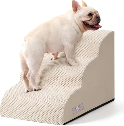 Vista 14 de Dog Steps for Bed and Couch, Pet Stairs for Small Dogs and Cats, Khaki Caqui