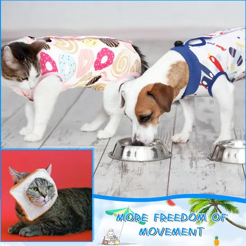 Vista 6 de Kacctyen Juego de 6 Trajes de Recuperación para Gatos Después de la Cirugía Gatito Hembra y Macho Traje de Cirugía Alternativa al Collar E Pijama