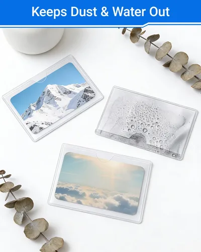 Vista 8 de 30 PCS Clear Self Adhesive Plastic Label Pockets, Top Loading Business & Library Index Card Holders, Peel and Stick Sleeves for Storage Bins, Totes