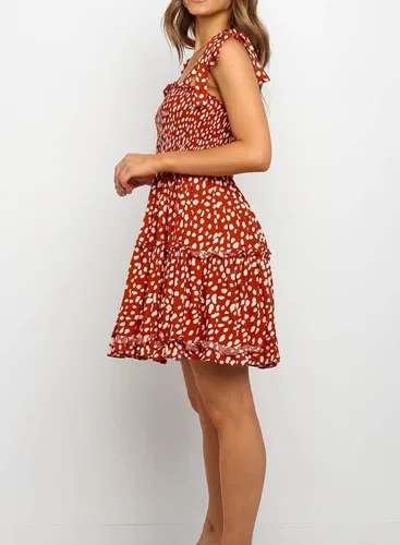 Vista 3 de ZYING Minivestido de verano sin mangas con tirantes de lazo de lunares para mujer