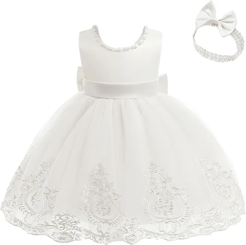Vista 2 de NSSMWTTC 6M-7T Vestido de concurso sin espalda para bebé, vestido de tutú para niñas pequeñas, vestidos de flores con gorro
