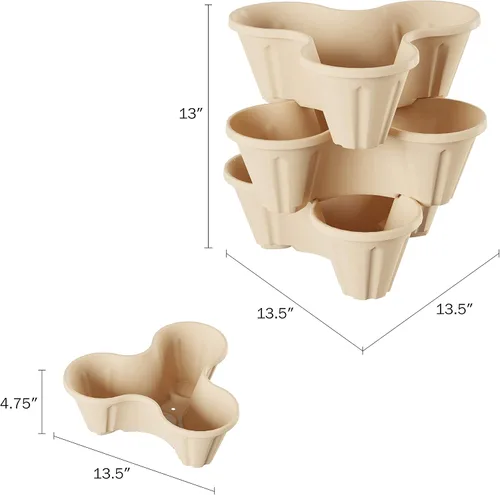 Vista 2 de Pure Garden - Juego de 3 macetas apilables de 3 niveles que ahorran espacio, macetas verticales para hierbas y verduras para interiores y exteriores