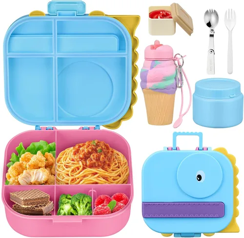 Vista 12 de Lonchera para niños con lonchera Bento con tarro de comida de 8 onzas, color negro