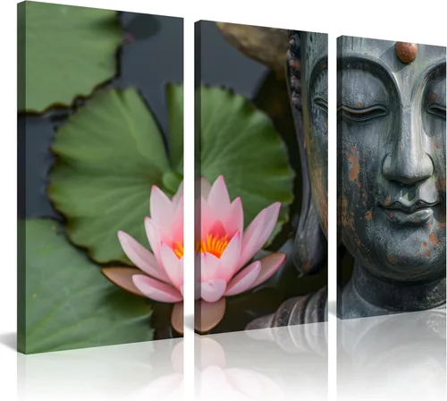 Vista 10 de NAN Wind 5 piezas de lienzo de flor de loto zen de Buda Zen, decoración espiritual para meditación, decoración pacífica del hogar, simbolismo