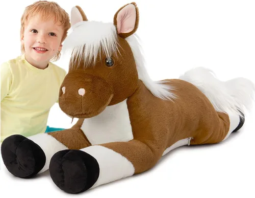 Vista 12 de Tezituor Animales de peluche gigantes de caballo negro de 47 pulgadas, poni de peluche grande realista de 4 pies para niños y niñas, almohada