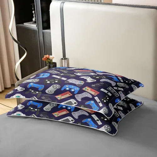Vista 5 de Erosebridal Juego de funda de edredón 100% algodón con estampado de consola de videojuegos tamaño King, funda de edredón moderna para niños, Multi 05