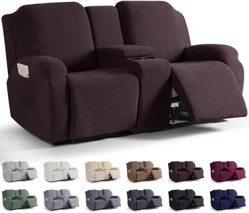 Vista 16 de KinCam Fundas para Sillón Reclinable de Dos Plazas con Funda para Consola Central, Fundas para Sofá Reclinable de 2 Asientos, Funda para Sofá