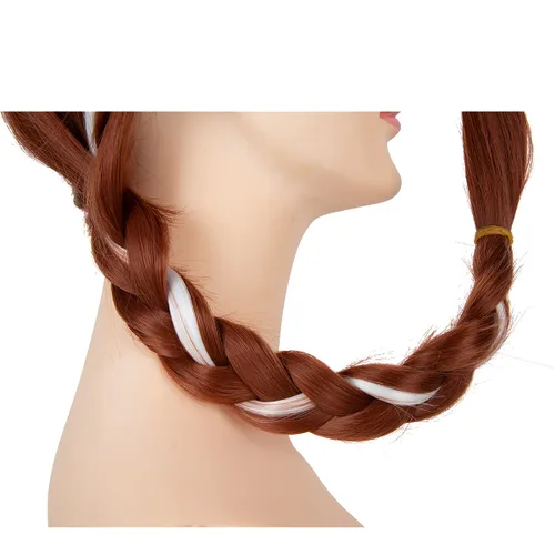 Vista 5 de SARLA Peluca larga trenzada de color castaño rojizo para niñas, pelo sintético de 22 pulgadas para cosplay, fiesta, disfraz de Halloween