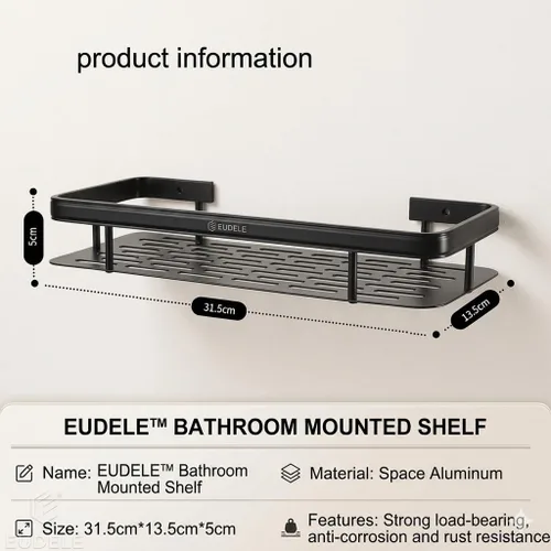 Vista 2 de EUDELE Aluminium Pack of 2, Self Adhesive Bathroom Shelf for Wall Shelf Organizer Wall Mounted Bathroom Shelves Rack Holder Stand for Bathroom