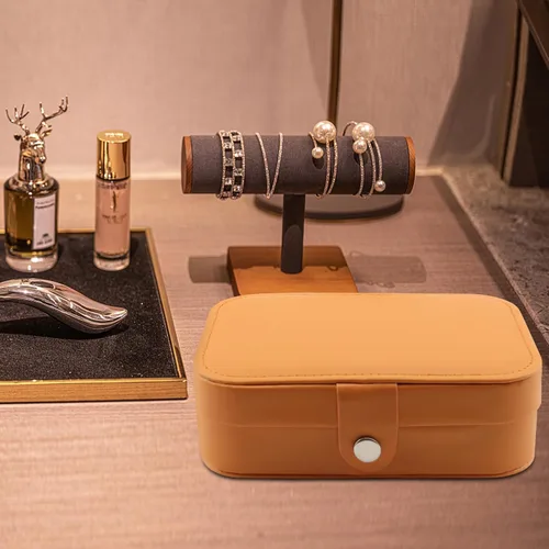 Vista 6 de Joyero de viaje, portátil, de piel sintética, organizador de viaje, estuche de joyería de viaje, cajas pequeñas de doble capa para mujeres