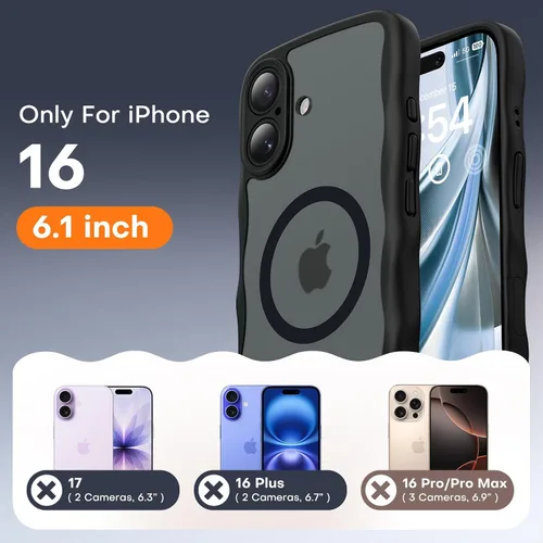 Vista 2 de TAURI Funda para iPhone 16 para mujeres y niñas, con control de cámara, [compatible con Masafe], funda Wave para iPhone 16 de 6.1 pulgadas