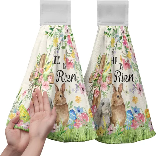 Vista 65 de Honey Bee - Juego de 2 toallas colgantes de cocina de verano con lunares y lazo para colgar, toallas de cocina de granja amarillas, suaves