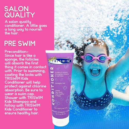 Vista 4 de TRISWIM Acondicionador perfumado para niños, cuidado del cabello después del nadador, eliminación de cloro, desenreda, caspa y alivio del cuero