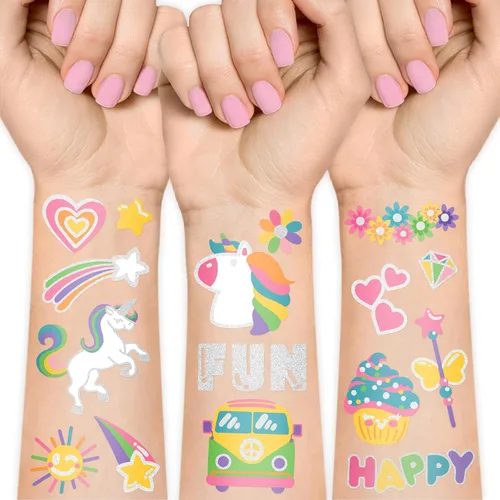 Vista 11 de Tatuajes temporales 3D que brillan en la oscuridad para niños, 117 unicornios, sirena, camión, dinosaurio, caricatura, animales, tatuajes falsos