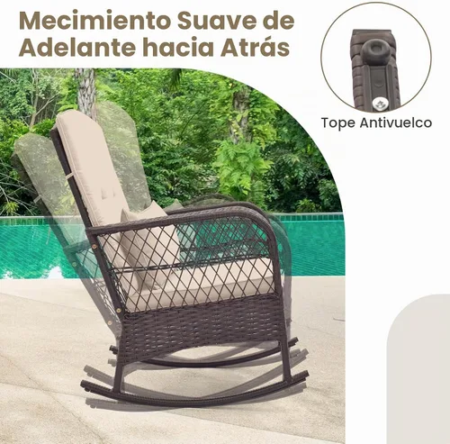 Vista 4 de ORALNER - Juego de 3 mecedoras para patio, de mimbre, color beige