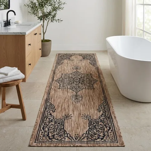 Vista 54 de Unique Loom Alfombra de la colección tradicional para exteriores, antigua (4 pies 1 pulgada, redonda, verde azulado/gris)