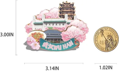 Vista 3 de China Wuhan - Imán de nevera con imán de madera 3D, monumentos coleccionables de viaje, decoración hecha a mano