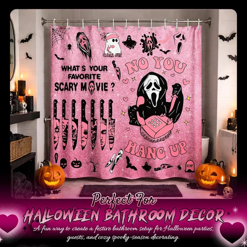 Vista 6 de KAIRA Cortina de ducha de Halloween, 72 x 72 pulgadas con ganchos, decoración de baño con cara espeluznante y aterradora, divertida cortina de tela