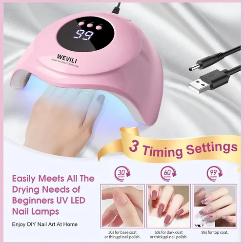Vista 2 de WEVILI Lámpara de uñas LED UV, secadora de uñas de 72 W para esmalte de gel con 24 cuentas LED, 3 temporizadores, lámpara de uñas profesional
