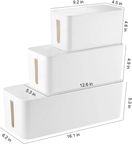 Vista 2 de Paquete de 3 cajas de organización de cables con 18 piezas de organización de cables, caja organizadora de cables grande, mediana y pequeña