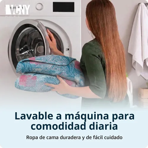 Vista 6 de VCNY Home Caroline - Juego de edredón, tamaño King, 3 piezas, color gris Ava Azul