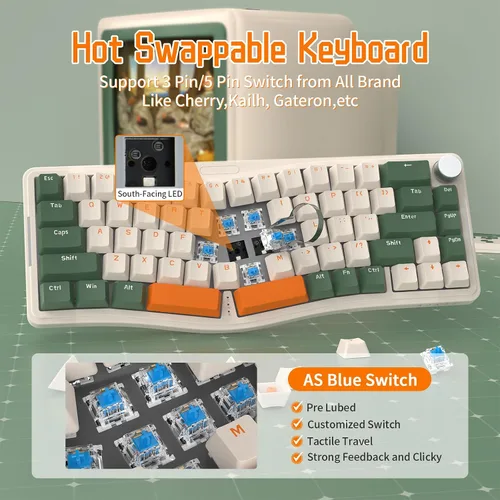 Vista 5 de ATTACK SHARK AKS068 Teclado mecánico con cable para juegos 65% Alice Layout Montaje de junta intercambiada en caliente con retroiluminación RGB