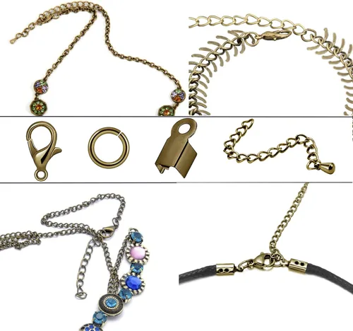 Vista 2 de Juego de 580 piezas de accesorios para fabricación de joyas, incluye 250 conectores de anillo de salto abiertos, 250 tapas de extremo de cable Bronce