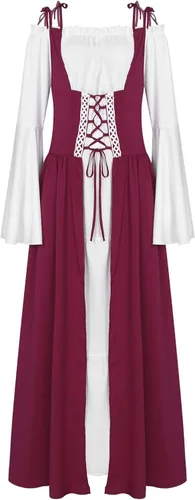 Vista 7 de Moily Conjunto de 2 piezas para mujer, disfraz medieval renacentista para cosplay, vestido punk retro tradicional irlandés