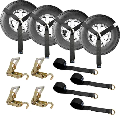 Vista 14 de Mega Cargo Control Correas de Amarre para Automóvil, Paquete de 4 Hebillas de Cola de Cadena de Trinquete G70, Estilo Lazo para Remolques