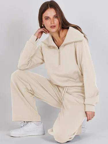 Vista 7 de ANRABESS Women 2 Piece Outfits Sweatsuit Set 2023 Fall Oversized Half Zip Sweatshirt Wide Leg Sweatpant Lounge Set Tracksuit