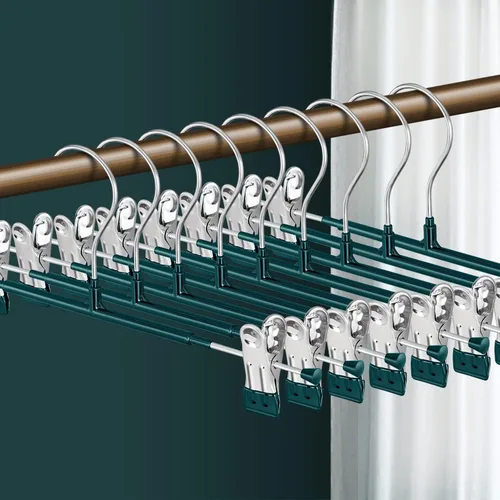 Vista 11 de Perchas para pantalones con clips, paquete de 10 perchas ajustables para falda para mujer, perchas antideslizantes para pantalones de mezclilla