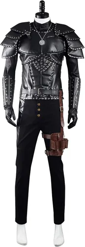 Vista 2 de Ruleewe Conjunto completo de cuero de disfraz de lobo blanco Geralt para hombre