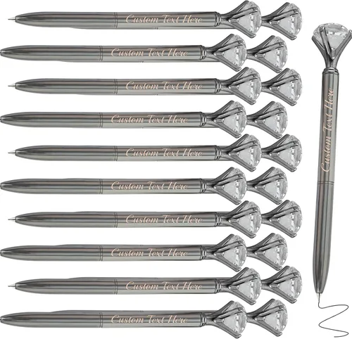 Vista 31 de Aolun 10 bolígrafos de diamantes con cristal personalizados a granel, bolígrafo de metal personalizado con nombre grabado, regalos de texto