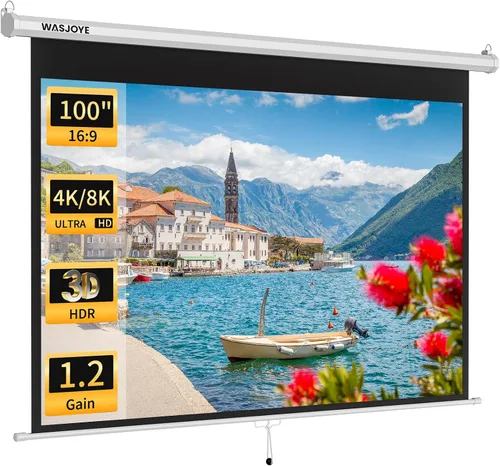 Vista 10 de Pantalla de proyector de 84" manual desplegable con bloqueo automático - 16:9 HD 4K 3D Blanco