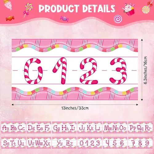 Vista 2 de Outus Juego de 12 tablones de anuncios del alfabeto de caramelo, letras recortadas, números del alfabeto, decoración de aula, número, tablón