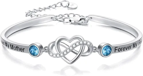 Vista 19 de AOBOCO Pulsera de corazón infinito ajustable de plata de ley 925 para hermana, mejor amiga, hija, mamá, abuela, nieta, nuera, madrina, ahijada