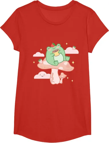 Vista 51 de Kawaii Strawberry Frog On Mushroom - Camiseta de manga corta de anime, Azul / Patchwork, S Azul Pastel