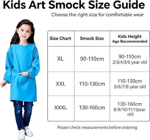 Vista 7 de Delantal de pintura para niños, impermeable, para niñas y niños de 2 a 12 años Full Coverage to Knee