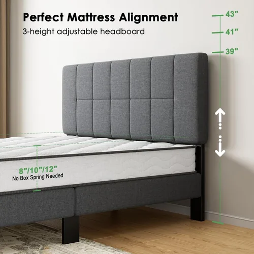 Vista 7 de Marsail Base de cama tamaño twin con cabecero, resistente y duradero con 12 patas de soporte, capacidad de 1300 libras, cabecero tapizado de madera