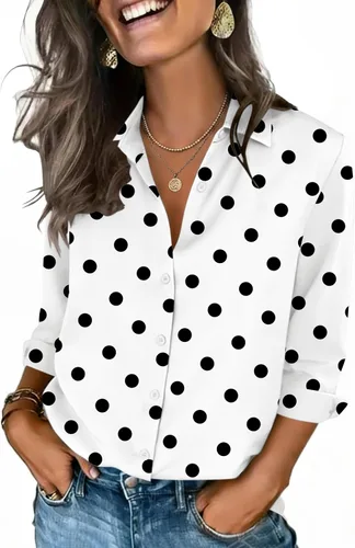 Vista 9 de Zeagoo Camisas con botones para mujer, manga 3/4, cuello en V, blusas con cuello en V, trajes casuales de negocios