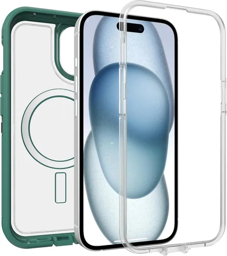 Vista 4 de OtterBox Funda transparente para iPhone 16e, 15, 14 y 13 Defender Series XT - Terciopelo Evergreen (transparente), sin pantalla, resistente, se